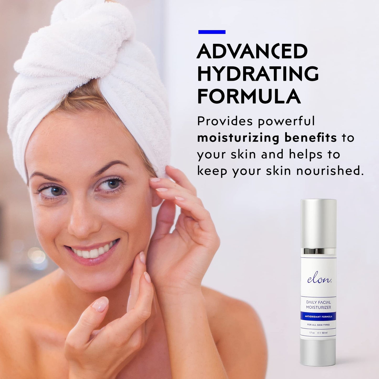 Elon Daily Facial Moisturizer for Women - Hyaluronic Acid Moisturizer w/Coconut Oil & Jojoba Oil – Reduce Signs of Fine Lines & Wrinkles - Suitable for All Skin Types (1.7 Oz)