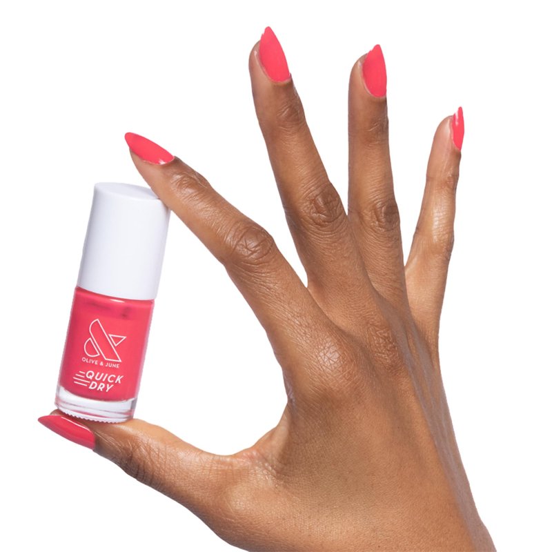 Olive & June Quick Dry Nail Polish | Spring Pastel Nails | Instant Fast-Drying Smudgeproof | 15-free Vegan Cruelty-Free | Lasts up to 5 Days | Salon-Quality Manicure Pedicure |Pomodoro Tomato Red-Pink
