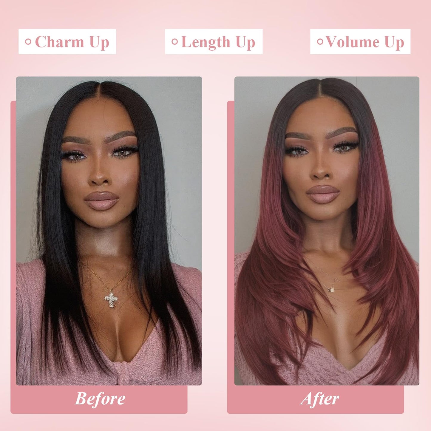 13x6 HD Lace Front Wigs for Women, Synthetic Wigs Wear and Go Glueless Wig with Baby Hair, Pre Plucked Layered Long Straight Wig, Heat Resistant (#OMBUG Burgundy)