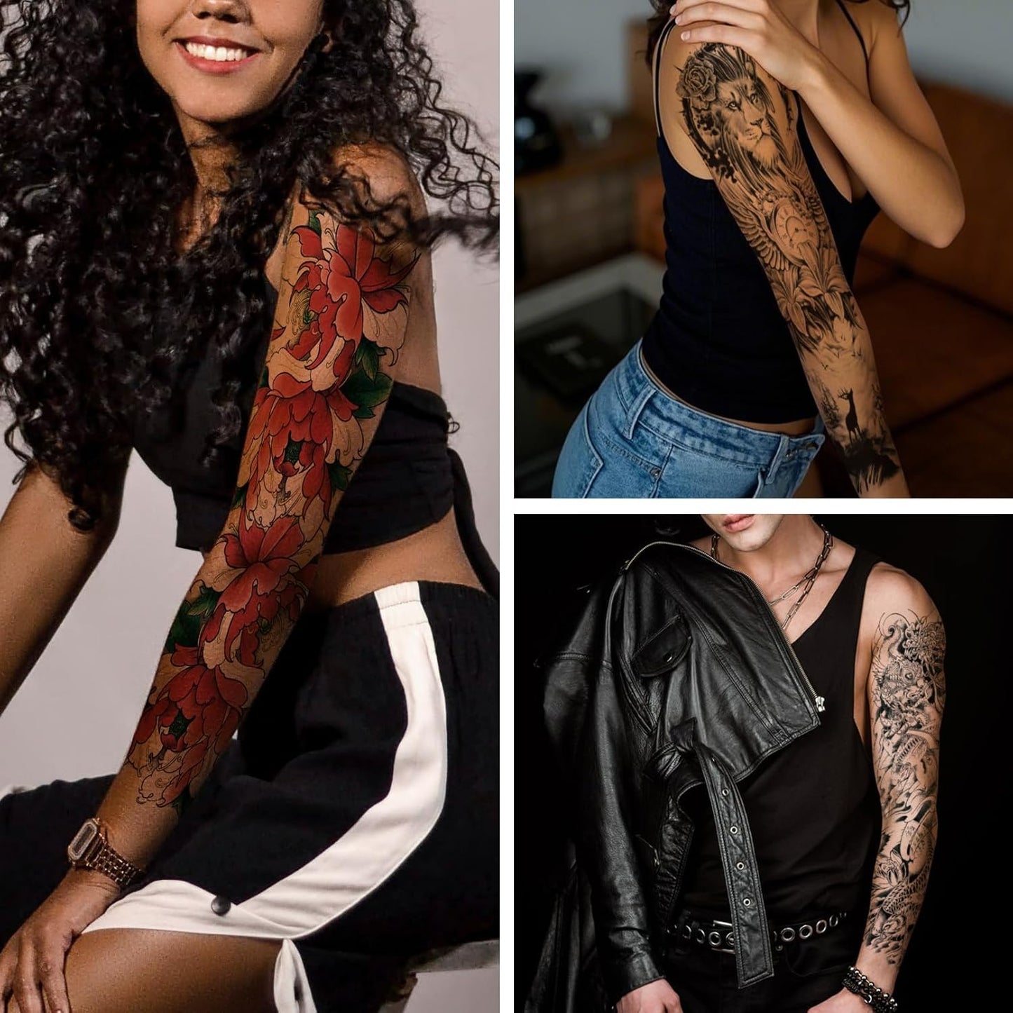 Full Arm Temporary Tattoos - Waterproof Realistic Flower & Bird Designs | 8 Sheets for Adults