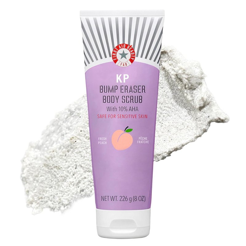 First Aid Beauty KP Bump Eraser Body Scrub - 10% AHA Exfoliator for Keratosis Pilaris | 8 oz Peach Scent