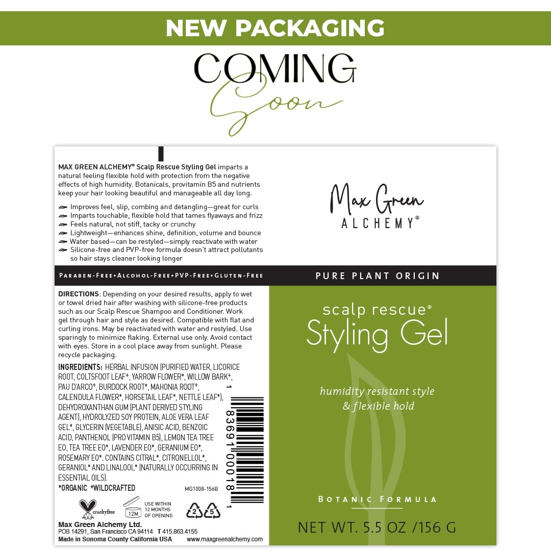 Scalp Rescue Styling Gel, Organic Unisex Formula Controls Frizz and Fly Away Hair, Curly Hair Community Favorite Gives Flexible Natural Hold, Fights Humidity, Alcohol Free & Water Based