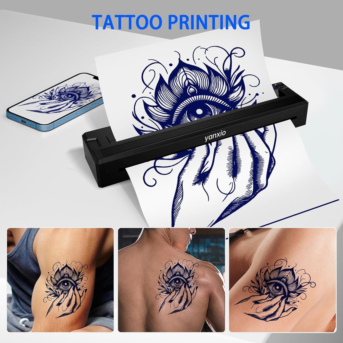 Tattoo Stencil Printer Machine - Wireless Thermal Printer for Artists | Includes 10 Thermal Papers & 3 Transfer Papers, Portable for Android, iOS, Windows, MacOS
