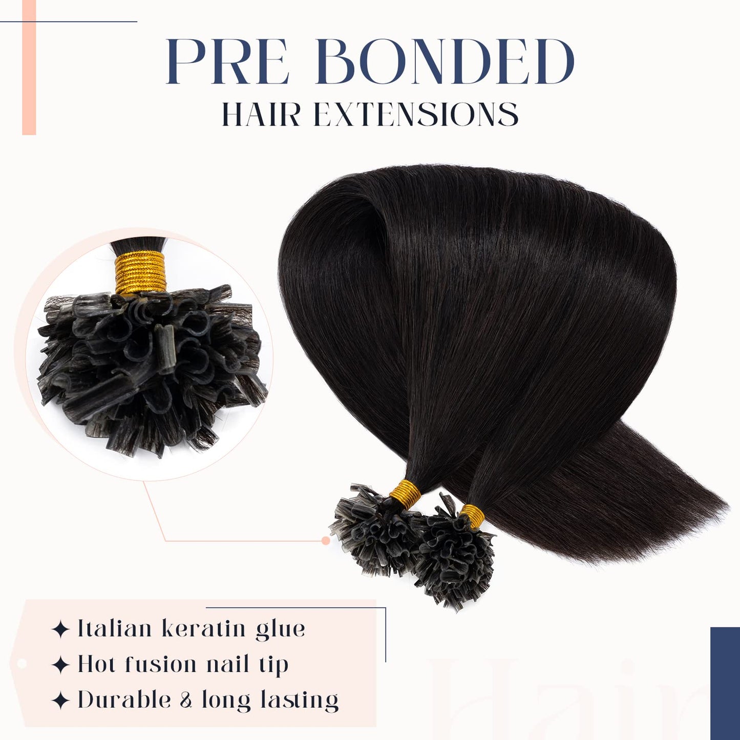 Hairro U Tip Human Hair Extension Pre Bonded Hot Fusion Hairpiece For Women Remy Tipped Hair Pieces Silky Straight Nail Tip Keratin Utips Hairpieces 14" 50g #02 Dark Brown