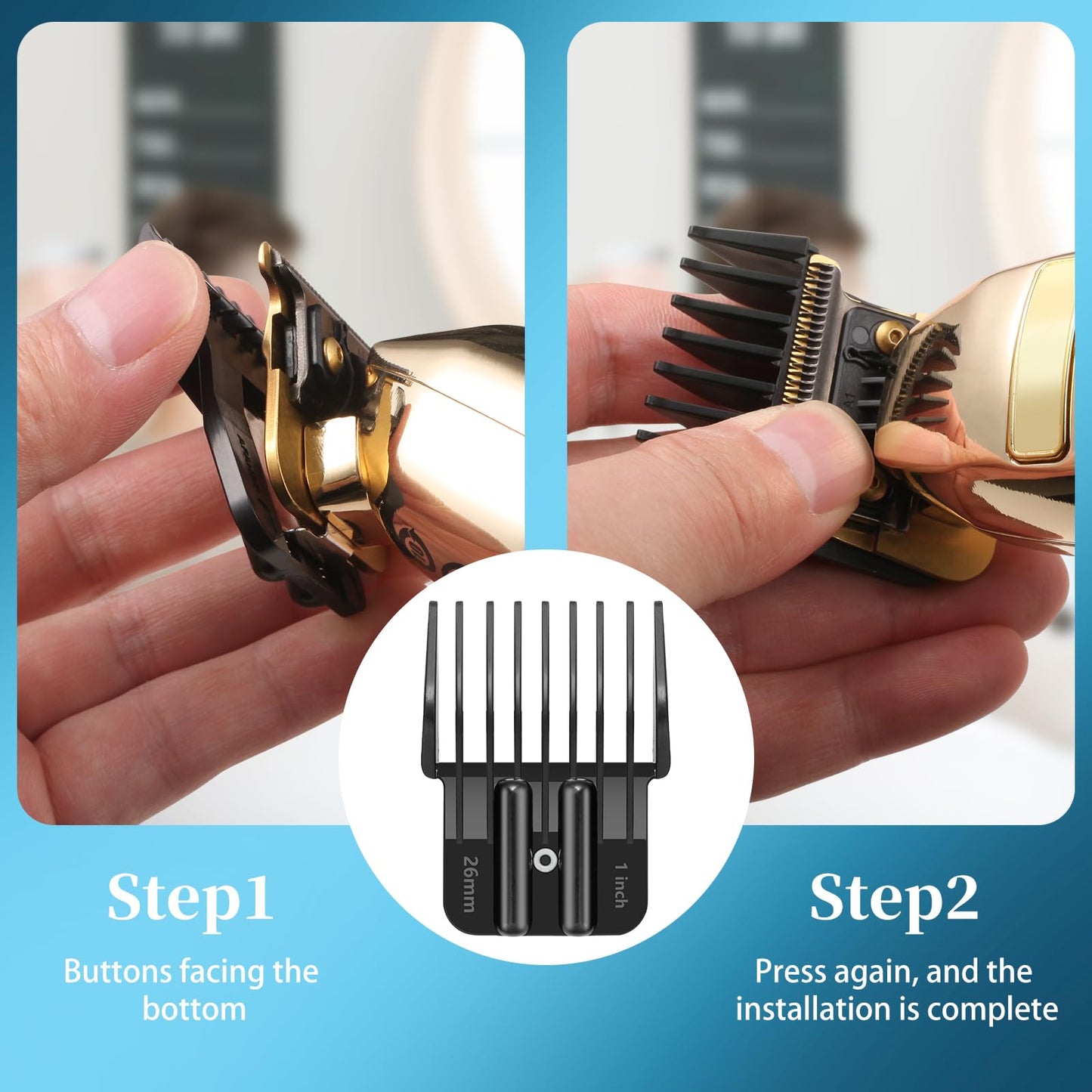 8 Premium Trimmer Guards Fits for BaBylissPRO Barberology Outlining Hair Trimmers (FX787) and LoPROFX Trimmers (FX726), Replacement Guards with Metal Spring Clip - From 1/32-5/4 inch with Organizer