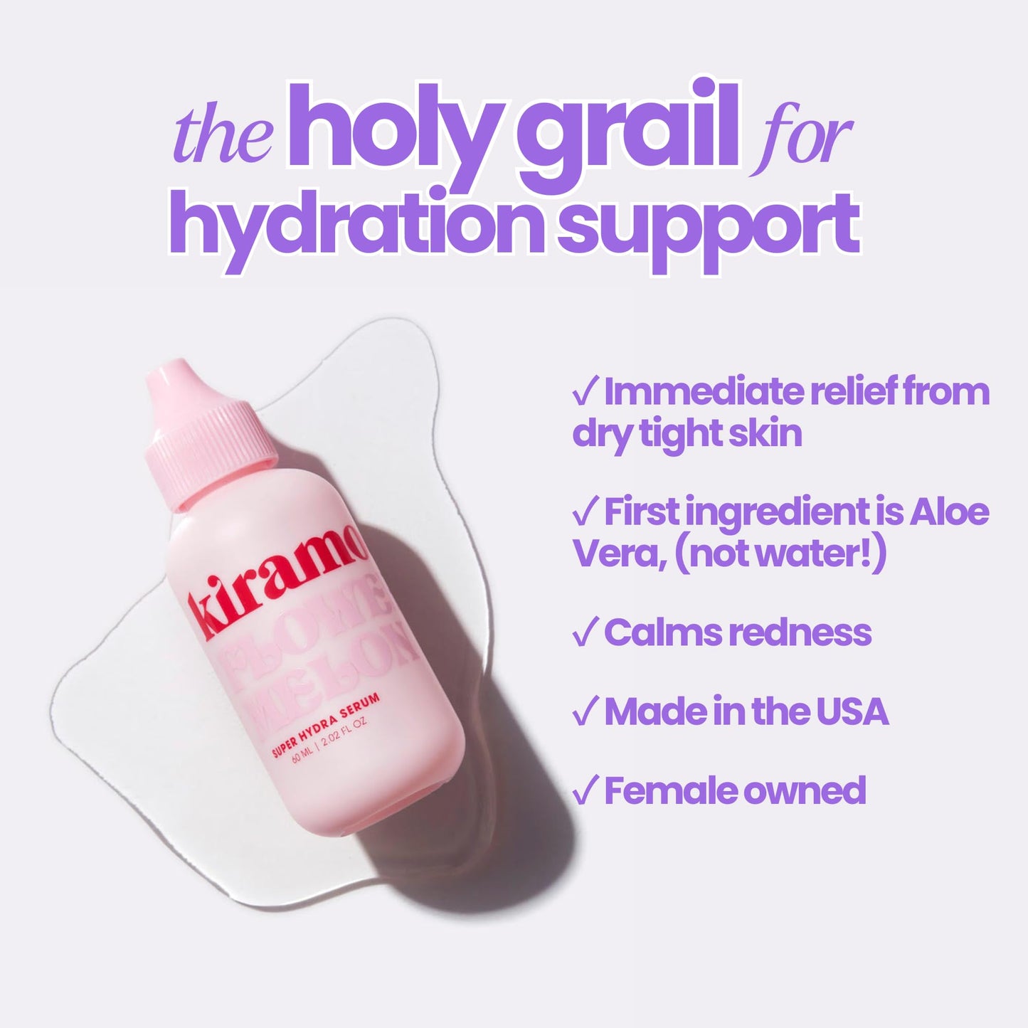 Kiramoon Flowermelon Hydrating Serum & Lightweight Daily Moisturizer to Reduce Dryness, Aloe + Chamomile + Niacinamide, All Skin Types including Sensitive Skin, Fragrance Free, Cruelty Free, 2 fl oz