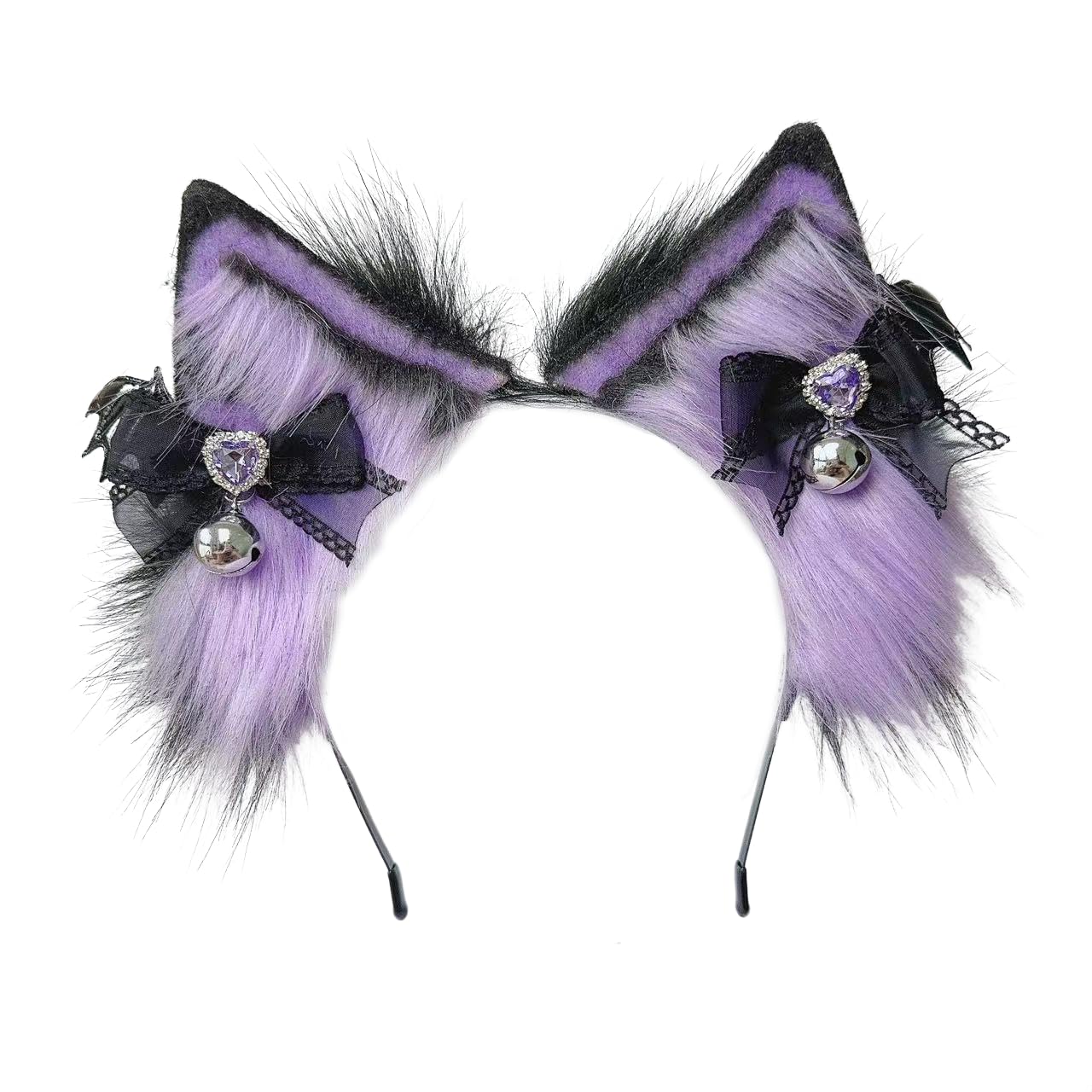 Ekwikzz Punk Cat Ears Headband, Cosplay Clips BL Bow SI Bell LOVE PU Gem BP