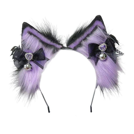 Ekwikzz Punk Cat Ears Headband, Cosplay Clips BL Bow SI Bell LOVE PU Gem BP