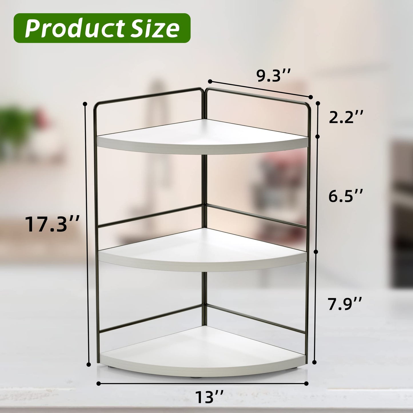 ZGO 3-Tier Bathroom Organizer - Countertop & Corner Organizer, Makeup & Skincare Storage, Kitchen Counter Shelf - White