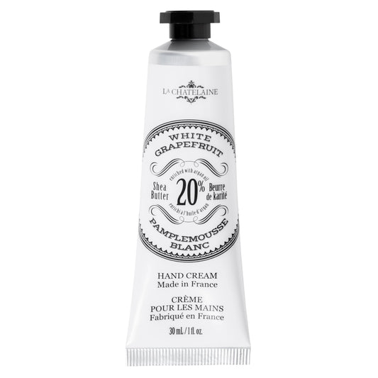 La Chatelaine 20% Shea Butter Hand Cream Travel Size, Organic Argan Oil, Moisturizing, Nourishing, Repairing, Extra-Rich Hand Lotion, Made in France, Paraben Free, 1 oz / 30ml (White Grapefruit)