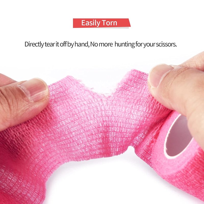 Tattoo Grip Cover Wrap - 24PCS Disposable Elastic Bandage for Tattoo Machine | Phosphor Pink