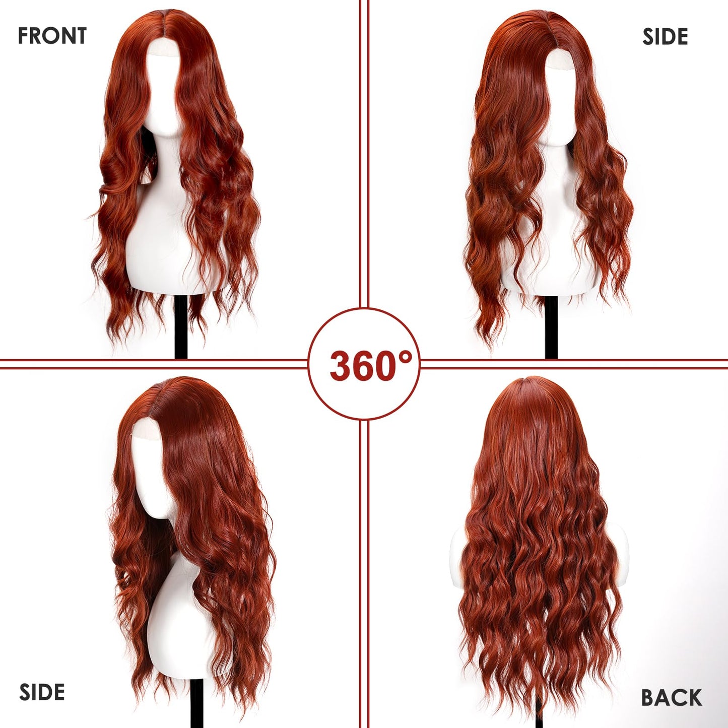SHINLEA Brown Highlight Wig for Women, 26 Inch Long Wavy Lace Hairline Middle Part Natural Looking Synthetic Heat Resistant Fiber Wigs for Daily, Party, Halloween and Cosplay, Brown Highlight