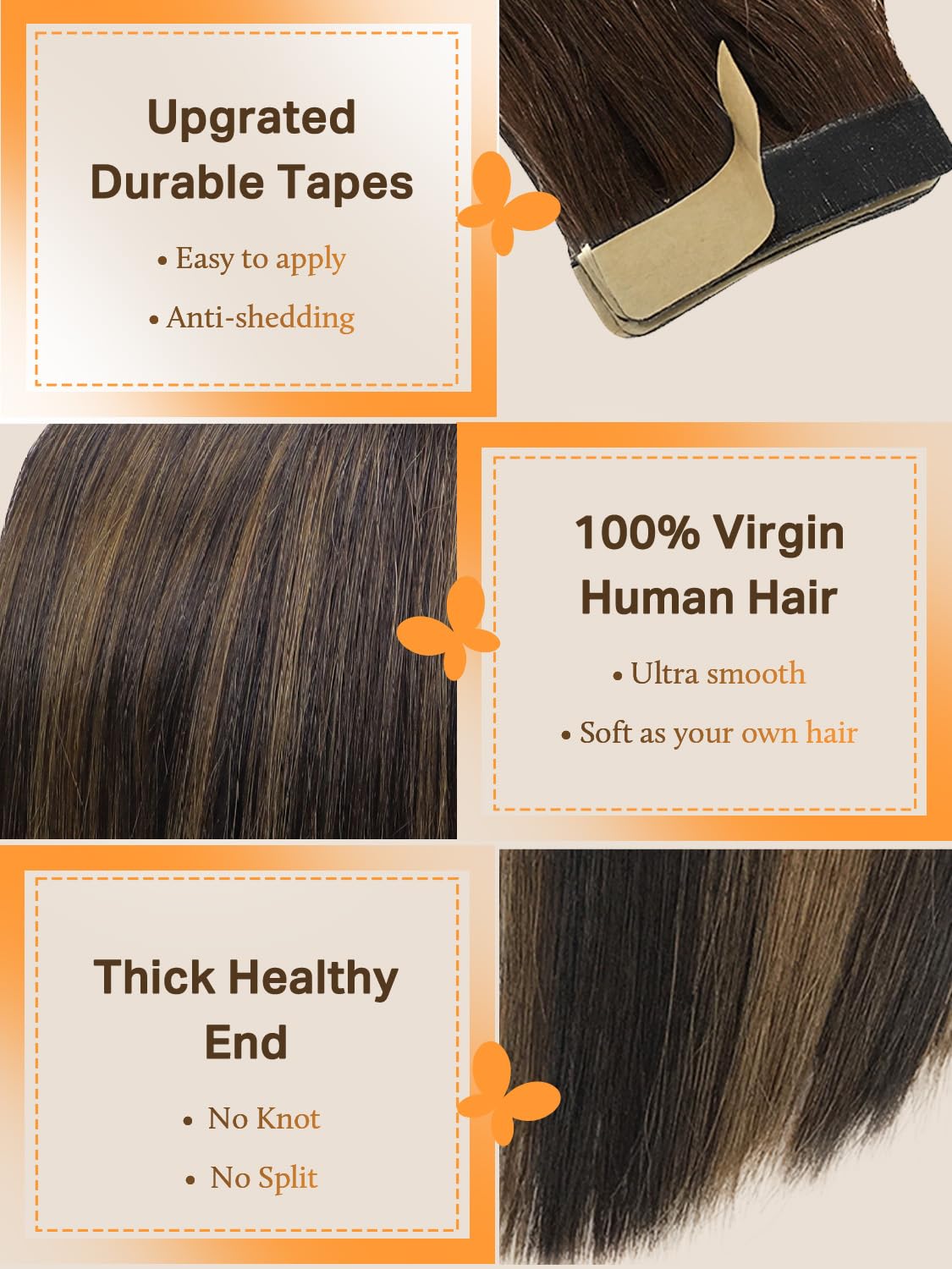 DOORES Tape in Hair Extensions Human Hair, 18 Inch 50g 20pcs Dark Brown to Chestnut Brown, For Everyday Wear, Skin Weft Seamless Real Remy Straight Tape ins For Fine Thin Add Volume