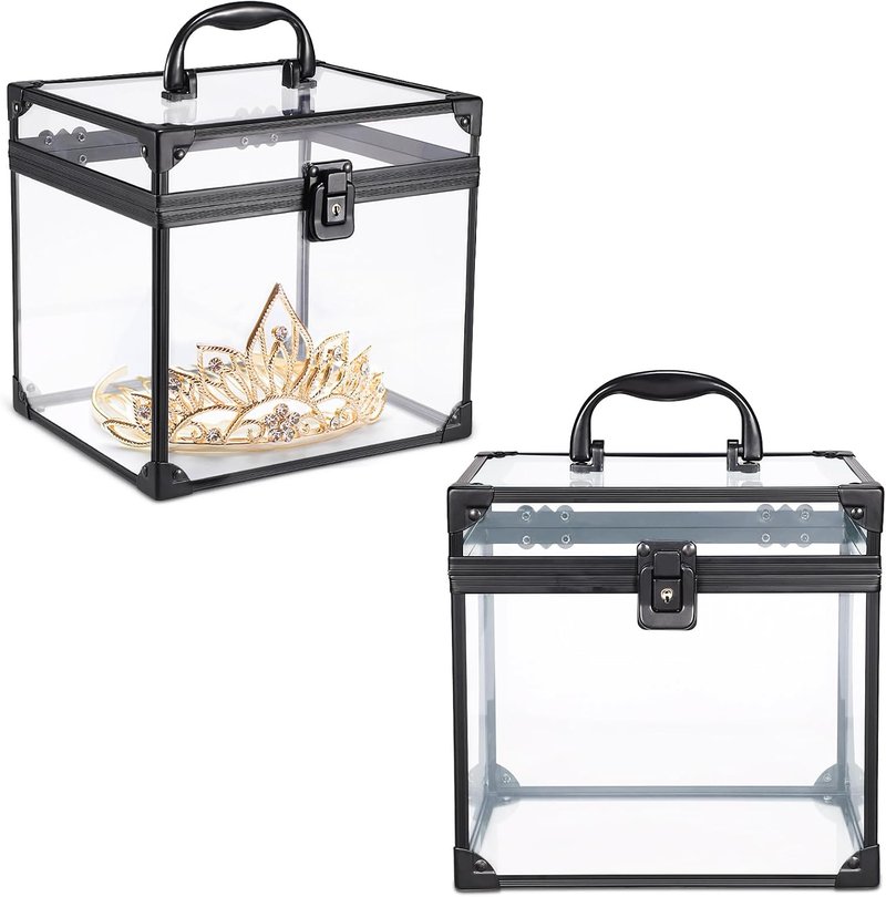 Portable Crown Case for Pageants - Clear Makeup Tools Storage, 8x7x7.5 Inch | Large Travel Toiletry Organizer with Latches