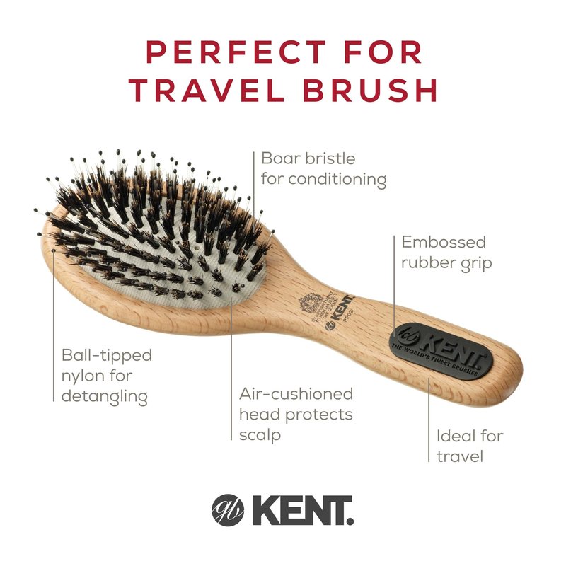 Kent PF02 Small Cushion Detangler Brush – Boar Bristle & Nylon Mix for Smoothing and Straightening Oval Wood Paddle for Medium to Long Hair