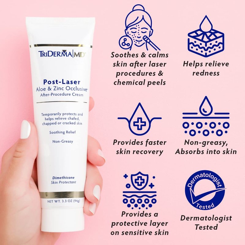TriDerma Post Laser Aloe & Zinc Occlusive Post Treatment Cream for Use After Chemical Peels, Micro-Needling or Laser Treatments 3.3 oz