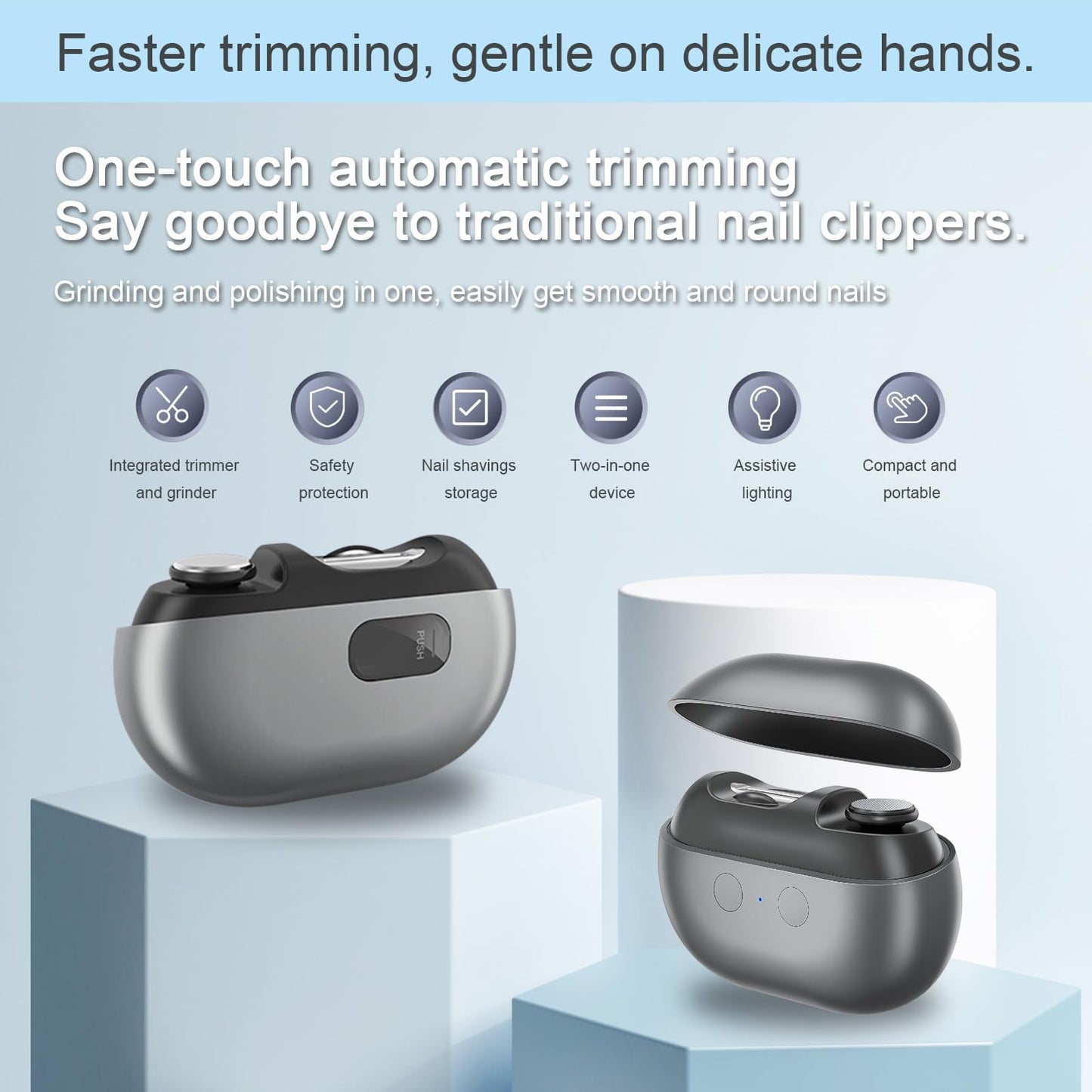 Easy Clip Smart Nail Clipper, Easyclip, 2025 Upgraded 3-in-1 Automatic Nail Trimmer with LED Light and Clip Storage, Safer for Infants, The Elderly, and Adults