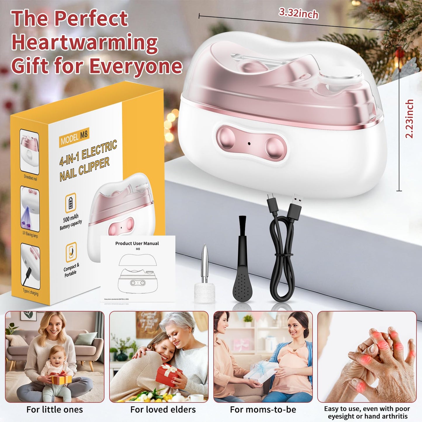2025 Upgraded 4-in-1 Electric Nail Clipper for Seniors Adults Kids, Automatic Nail Trimmer with 3 Speeds, LED Light & Nail Debris Storage, Rechargeable Electric Toenail Clipper for Thick Nails