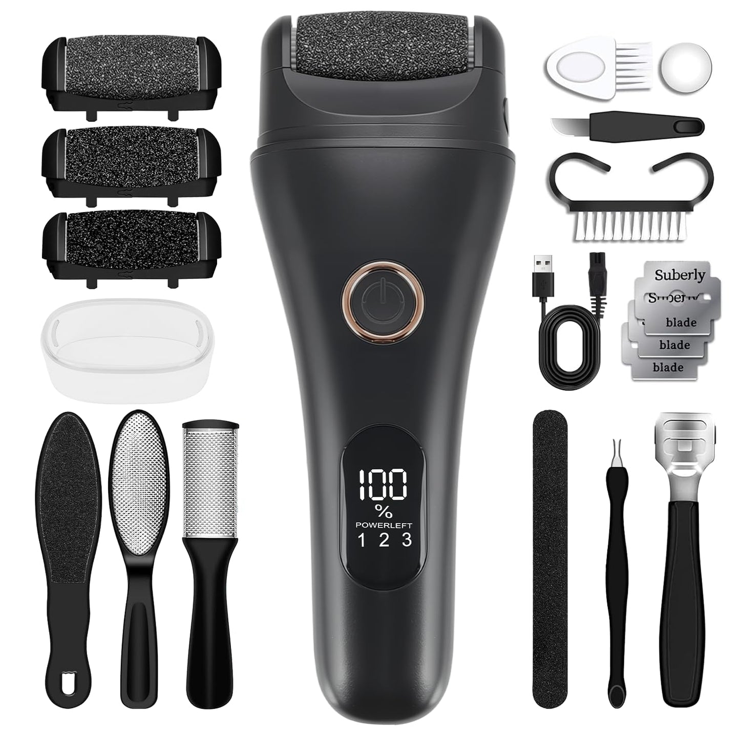 Callus Remover for Feet, 3 Speed Electric Foot Scrubber with Larger Grinder&LCD Display, Wet&Dry Using Foot File Professional Pedicure Tools, Foot SPA to Remove Callus Cracked&Hard Dead Skin (White)
