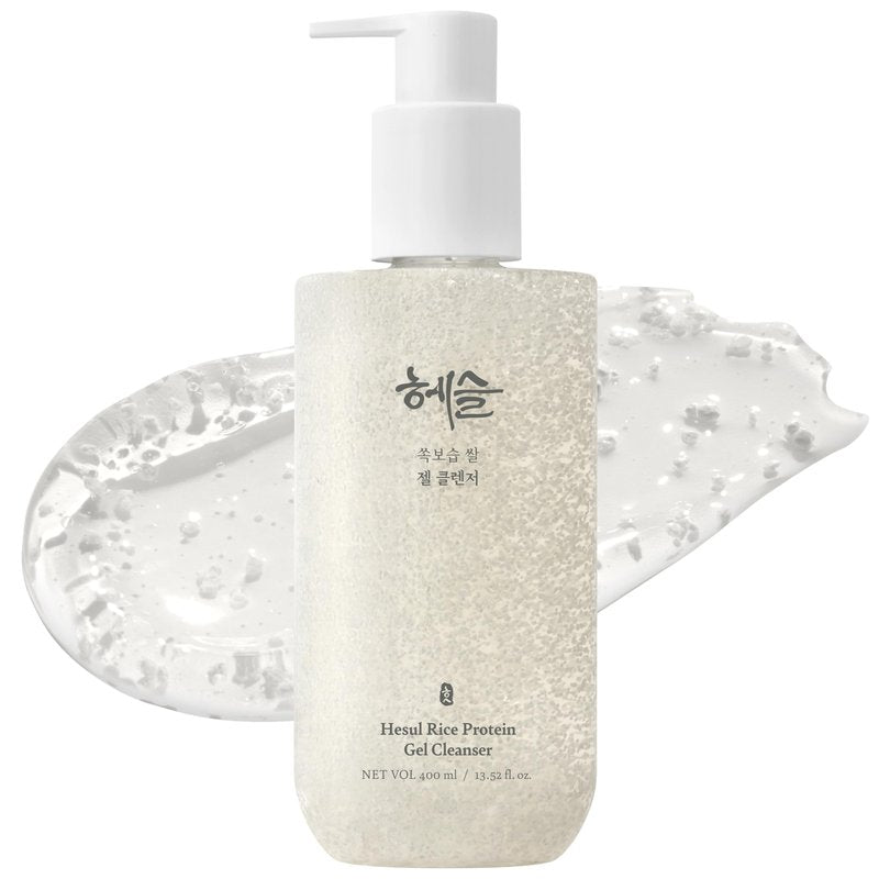 Hesul Rice Protein Gel Cleanser, Korean Skincare for Sensitive Skin, Ceramide, Hyaluronic Acid, Gentle Exfoliating, Brightening, Rice Enzyme Capsules, Valentine's Day Gifts for Woman | 400ml