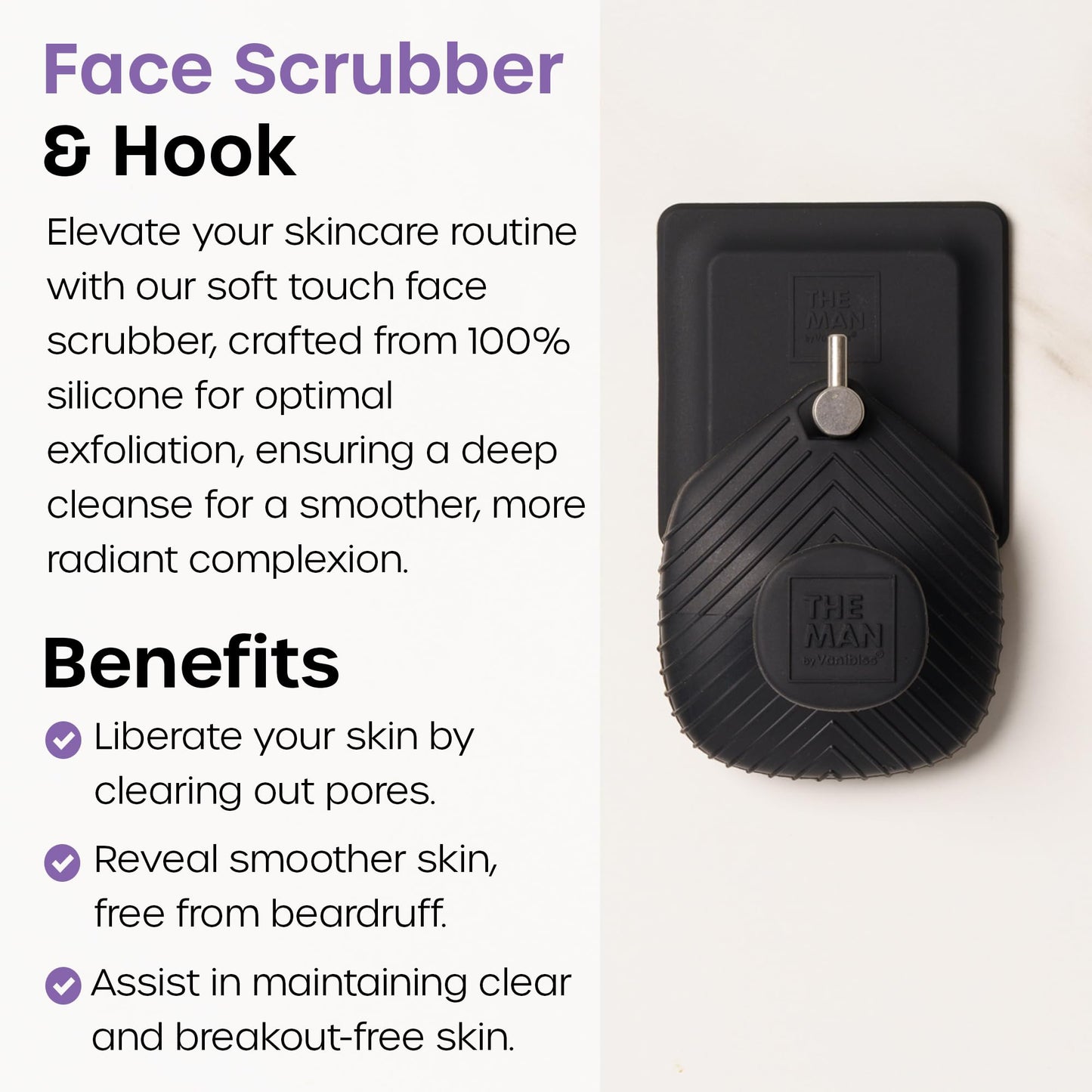 The Man Silicone Face Scrubber with Hook for Men, Face Cleansing Brush