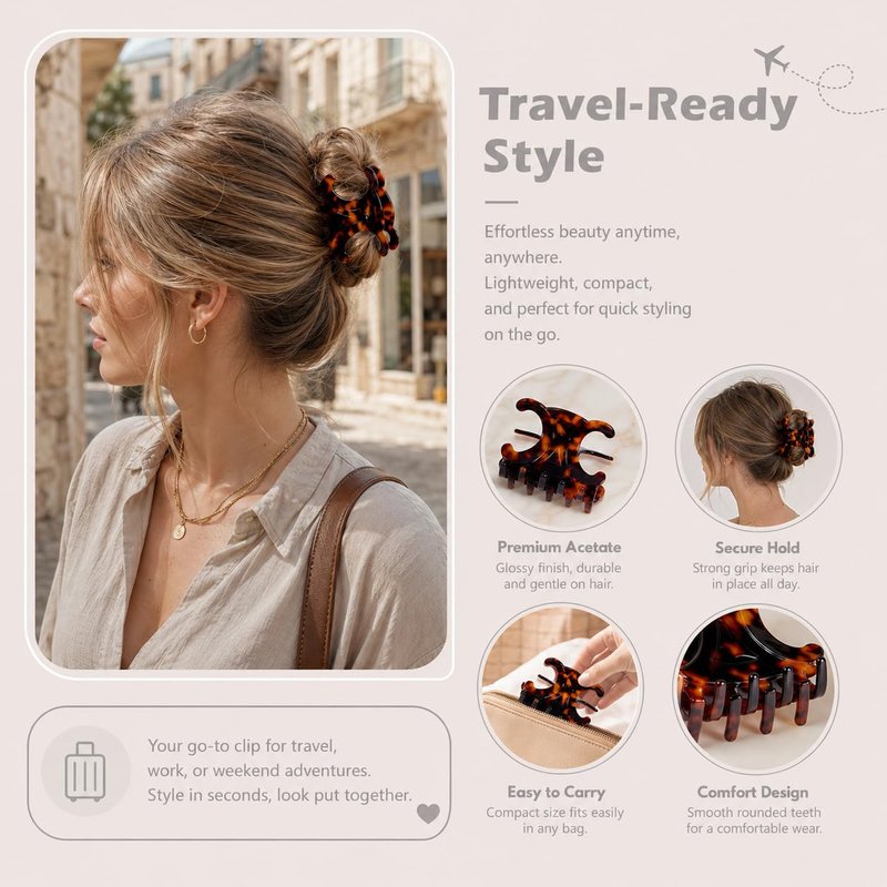 Premium durable acetate butterfly hair clips, 4 Pack. Medium Size Acetate Hair Claw Clips with Secure Hold,Perfect for Updos(2.76 x 1.66 in)