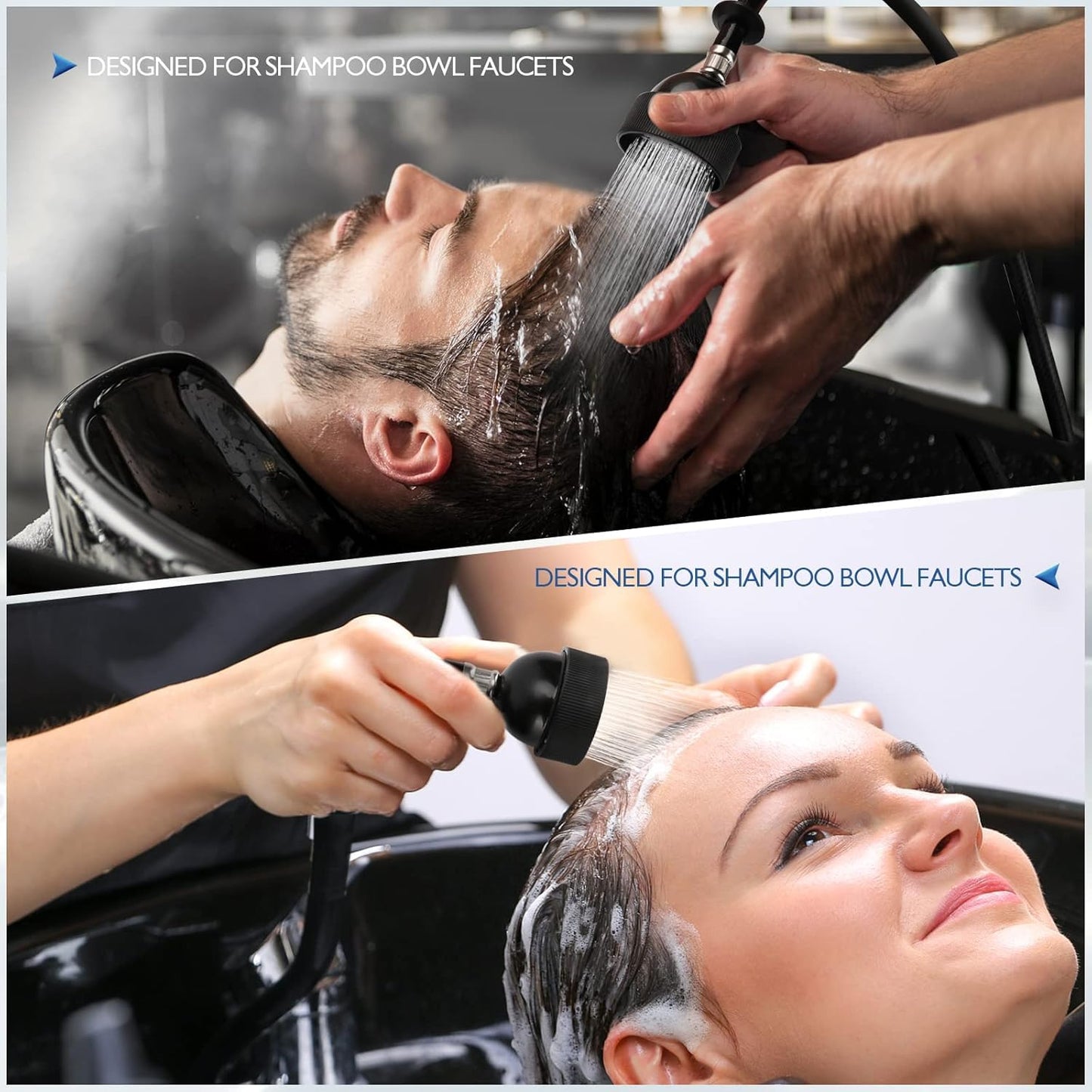 LukLoy 2 Pack UPC Certified Salon Shampoo Bowl Sprayer Head with Black Rubber Hose, Professional Salon Sink Replacement Part for Salon Barber Shop Spa, 1/4" Thread