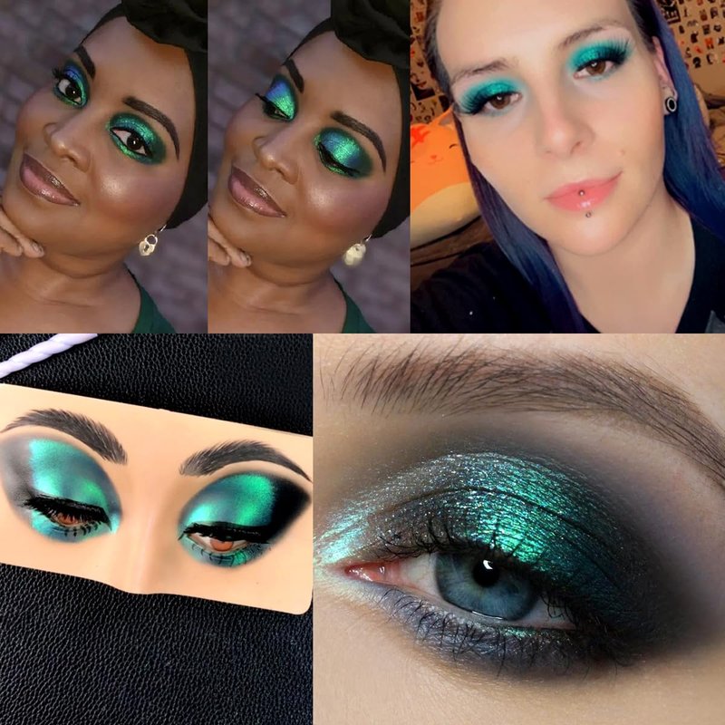 DE'LANCI Duo Chrome Green Eyeshadow Single, Multichrome Green Glitter Eye Shadow Intense Pigmented, Metallic Emerald Shimmer Blue Peacock Teal Eyeshadow for Festival Everyday Eyes Makeup, Long-Lasting