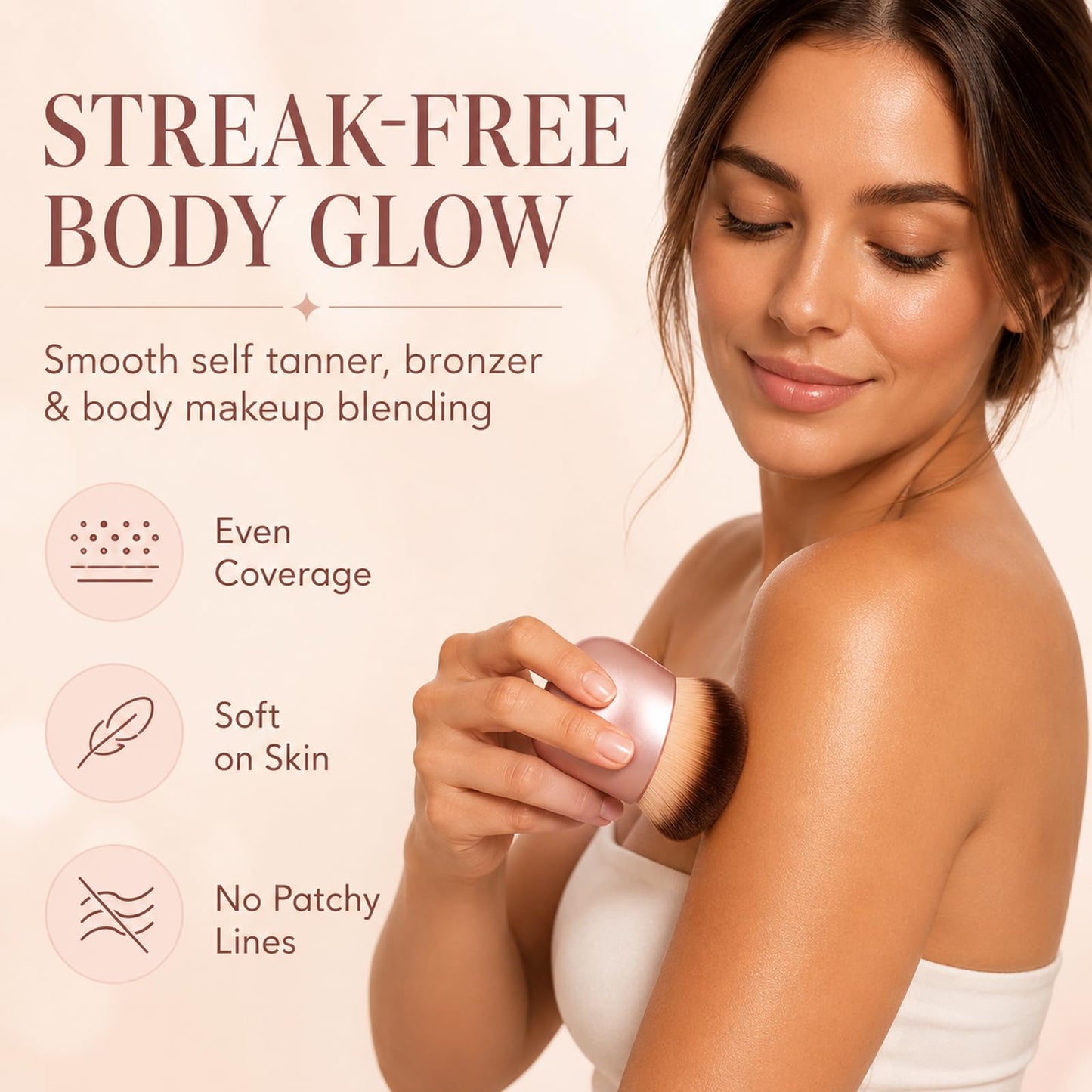 Body Makeup Brush for Self Tanner – Wide Kabuki Brush Applicator for Body Blending, Bronzer, Leg Makeup & Concealer, Streak-Free Full-Body Coverage Perfector, Pink