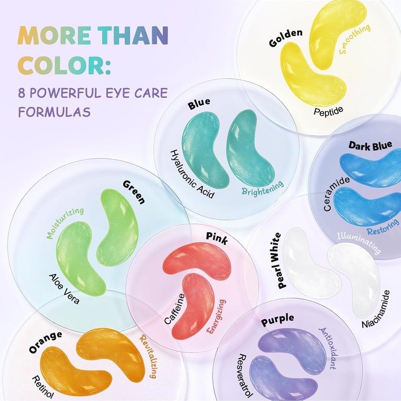 Under Eye Patches Variety Pack - 24 Pairs of Vegan Eye Masks for Dark Circles & Puffiness | 8 Colors (3 Pairs Each)