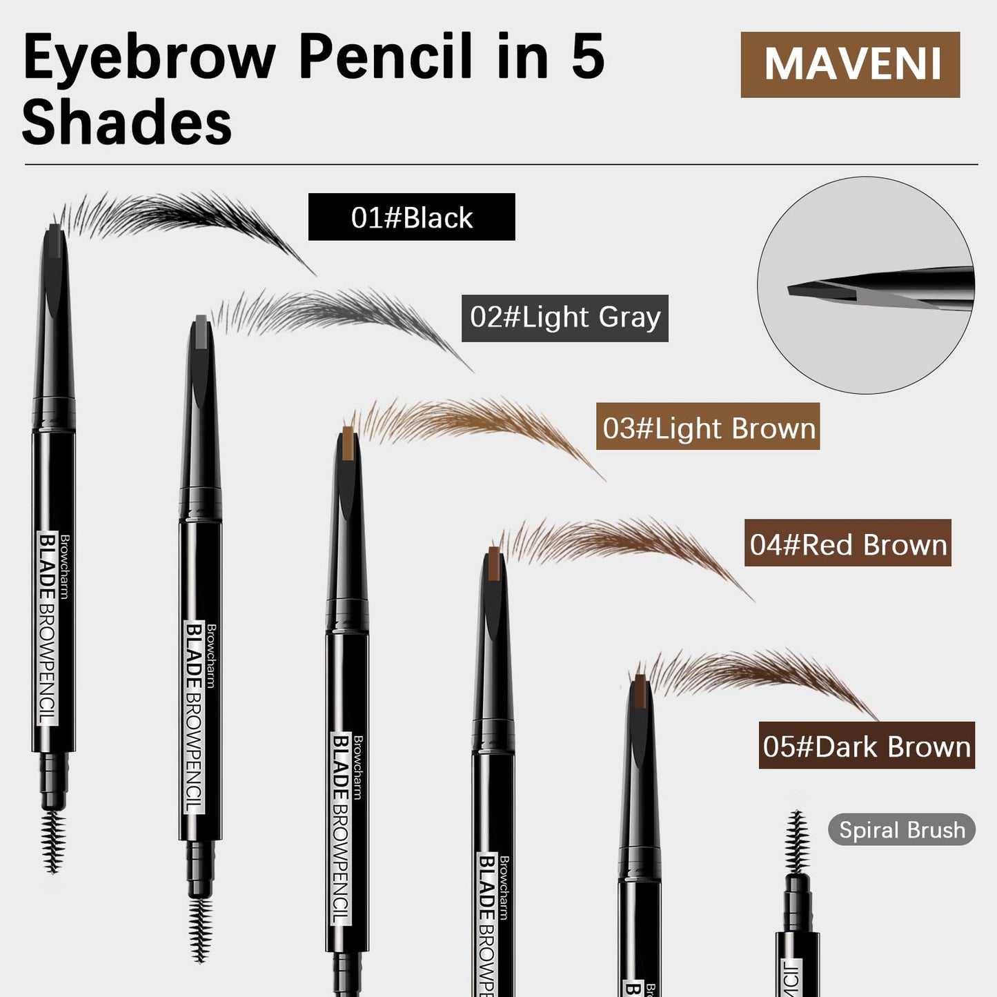 MAVENI Browcharm Microblading Eyebrow Pencil for Women,0.1mm Ultra-Fine Mechanical Pencil,Makeup Brow Definer Waterproof,Draws Tiny Brow Hairs and Fills in Sparse Areas and Gaps (05 Deep Brown)