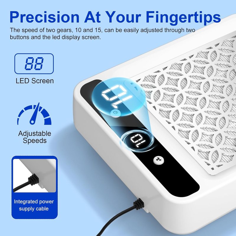Nail Dust Collector - Ultra-Quiet & Powerful Dust Extractor for Acrylic Nails | Salon & Home Use