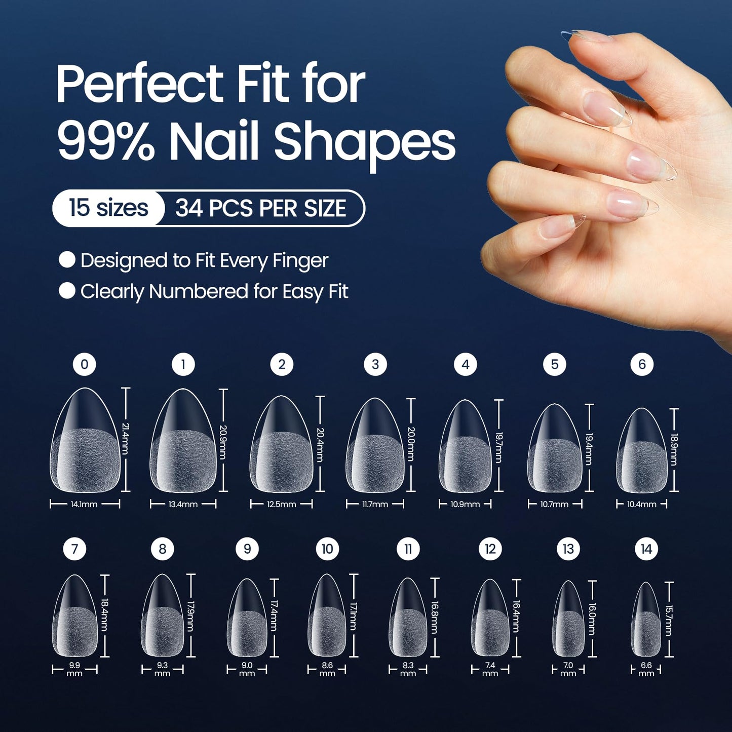 Morovan Short Almond Nail Tips: 510 pcs 15 Sizes Clear False Nails Tips Press On for Acrylic Gel Polish Natural Looking Artificial Nails for Women DIY Manicure