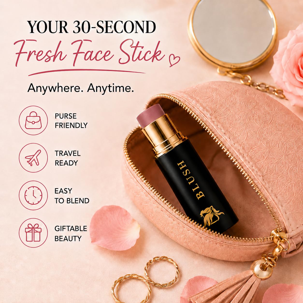 Cream Blush Stick by Phoenix Beauty – 3-in-1 Cheek, Lip & Eye Color | High Pigment, Hydrating Formula with Shea Butter & Hyaluronic Acid | Multi-Use Makeup Stick for Dewy Skin (Wild Rose, Regular)