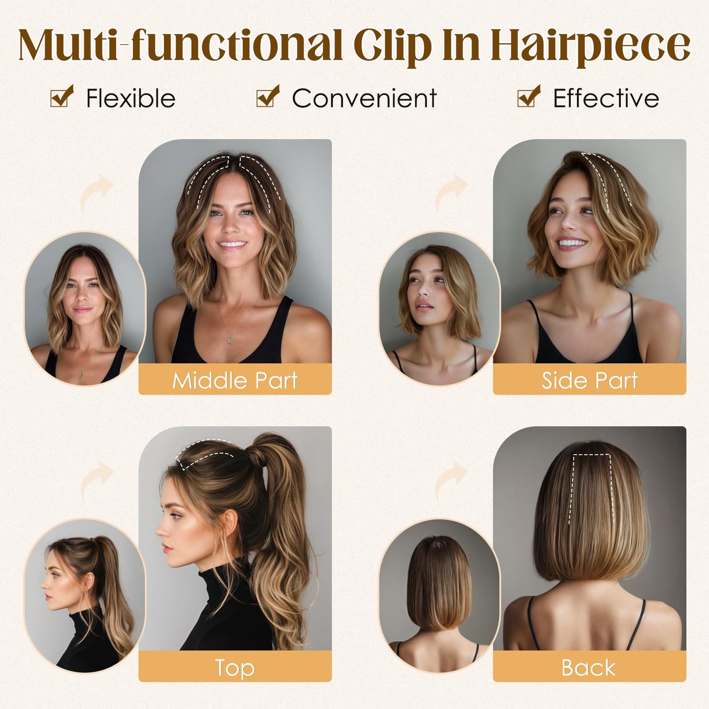 Hairro 4PCS Clip In Short Hair Extensions For Women Human Hair Mini Clip On Hairpiece Invisible Highlight Hairpin Hairpieces Adding Volume Thinning Hair #4P27 Medium Brown&Dark Blonde