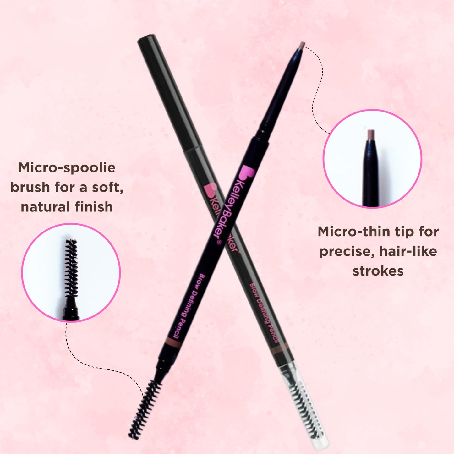 Kelley Baker Brow Defining Pencil, Micro-Thin Tip for Precise Hair-Like Strokes and Shaped Brows, Smudge-Resistant Long-Lasting Formula, Built-In Spoolie for Natural Soft Defined Brows, (Blonde)