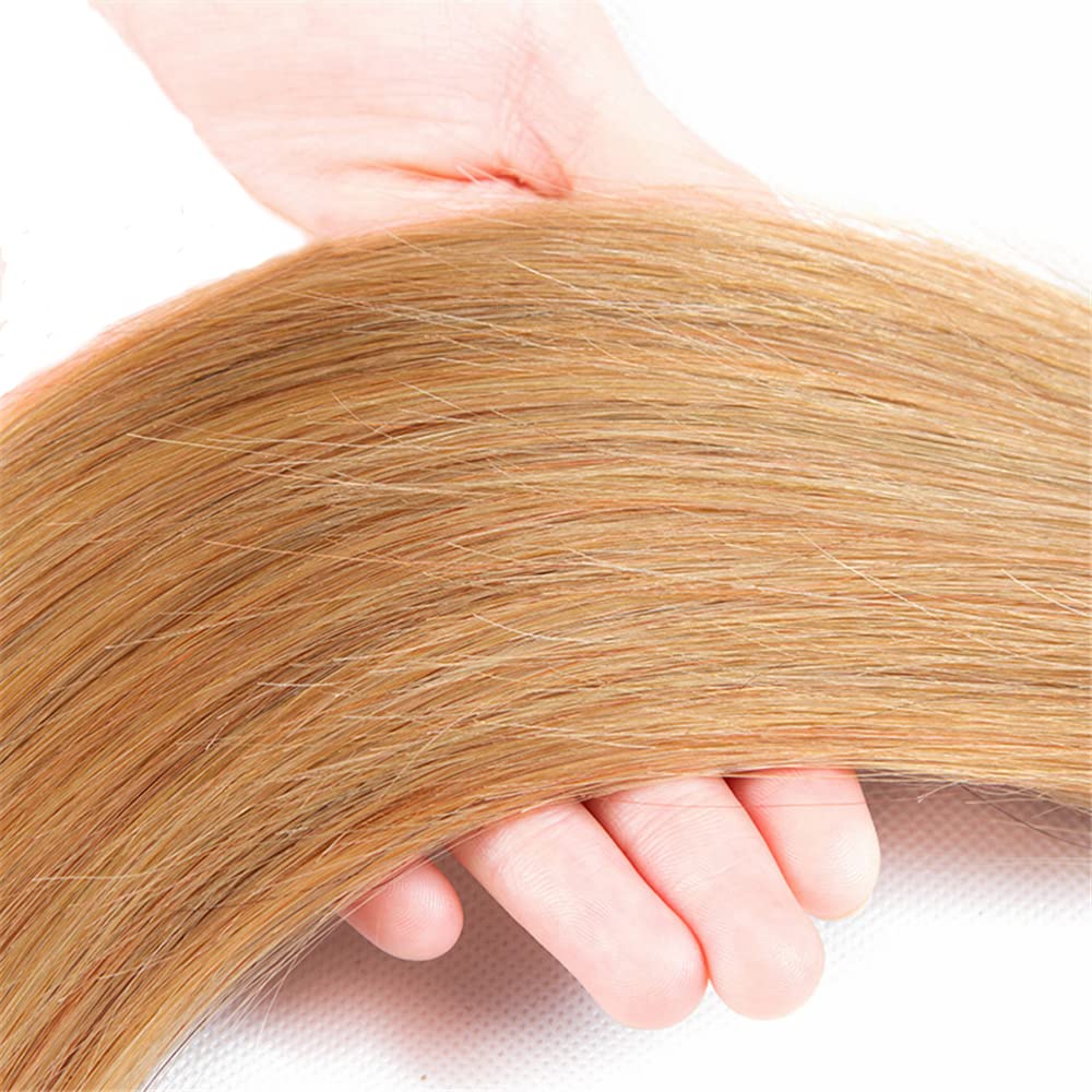 Blonde Hair Extensions - 27 Honey Blonde Straight Bundles | Unprocessed Virgin Hair, 14-18 Inch, 50g Each