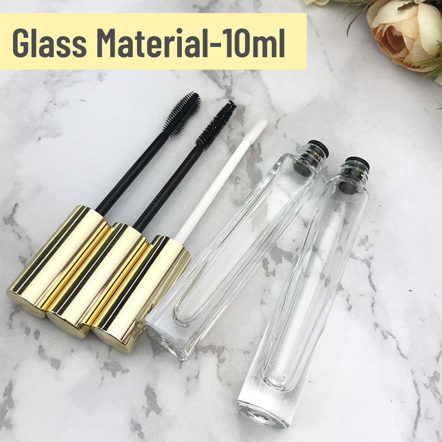 dootdott Empty Mascara Tube and Wand Glass, 3PCS 10ml Empty Mascara Tube and Lip Gloss Tubes, Eyelash Spoolies with Tube, Eyelash Growth Packing Tube Container for Home and Travel (B)