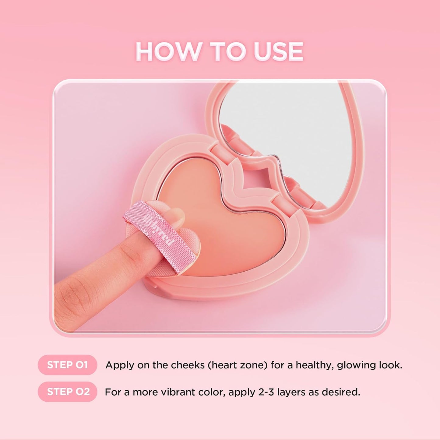 Luv Beam Cheek Balm - Heart-Shaped Korean Cream Blush | Semi-Matte Finish, Long-Lasting, 0.12 oz (02 Innocent Pink)