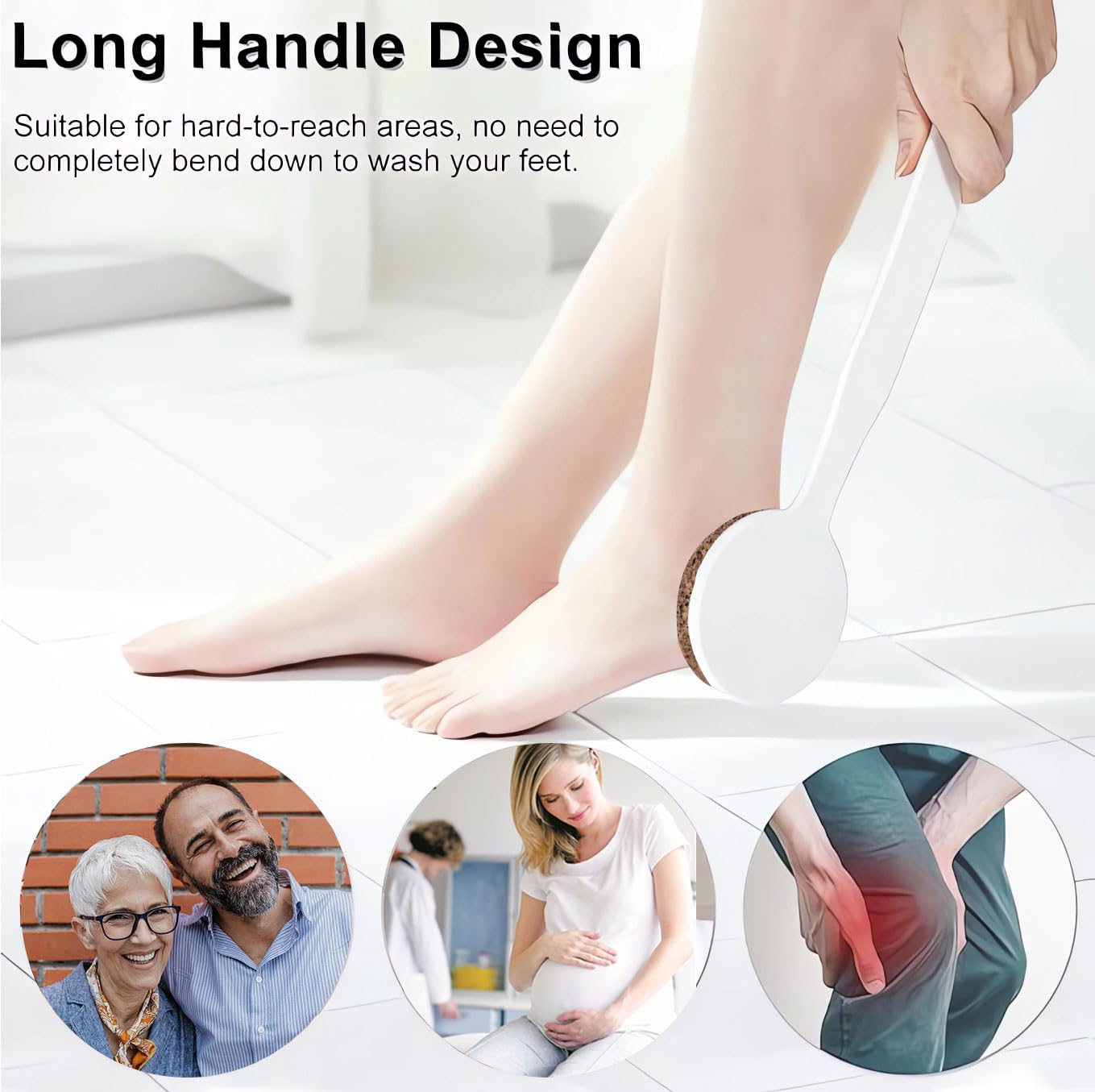 CopesFuda Curved Handle -13.7" Pumice Stone - Ergonomic Non-Slip Foot Scrubber for Shower - Easy Reach Callus Remover & Pedicure Tool for Cracked Heels & Smooth Feet