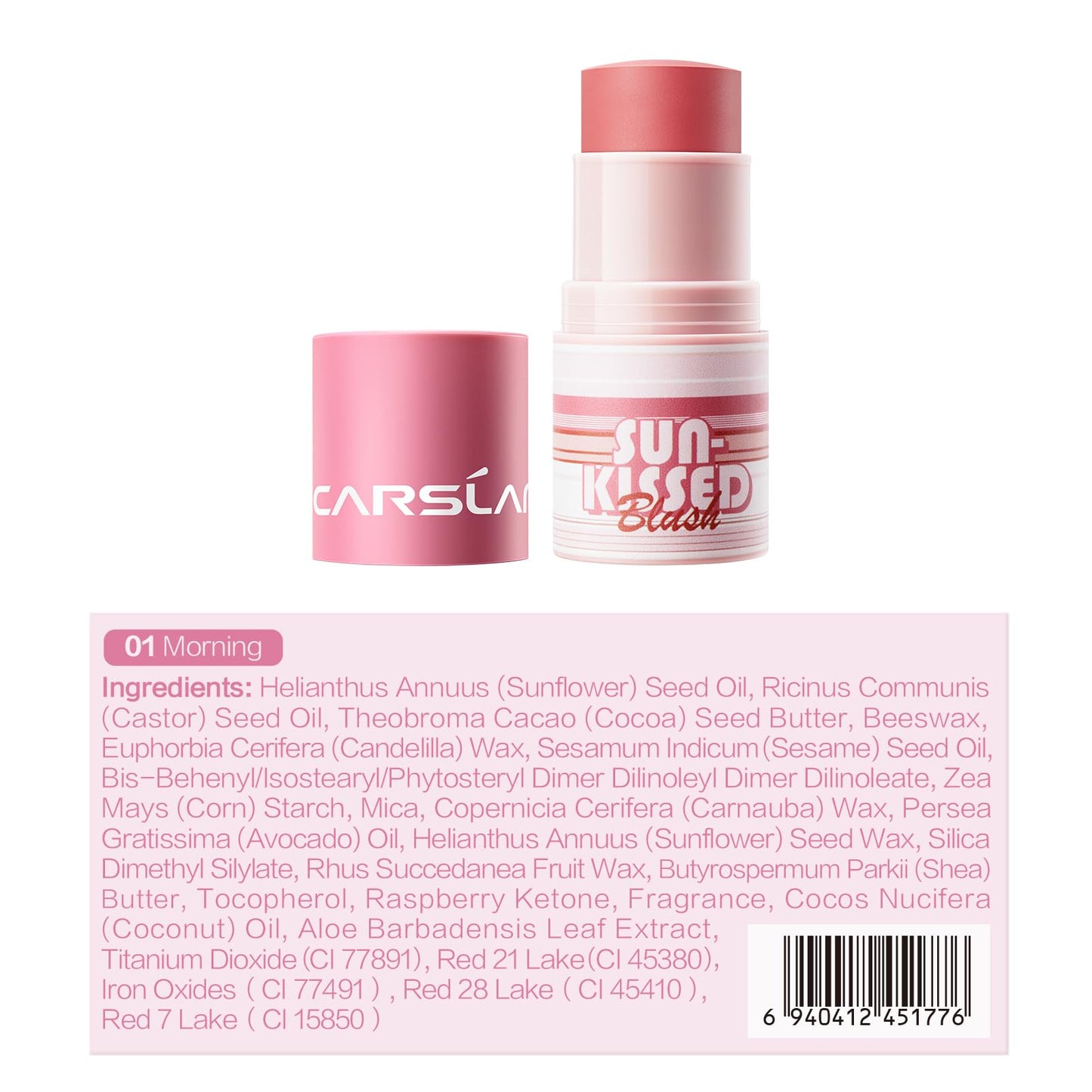CARSLAN Sun Kissed Blush & Bronzer Stick for Cheeks Lips & Eyes, Long-Lasting Matte Cream Makeup Blush Stick, Blendable & Vegan, Natural Glow for All Skin Tones, Shade 01 Morning, 0.21 oz
