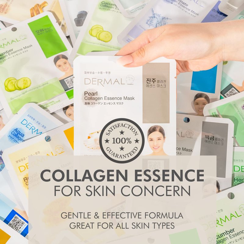 Korean Collagen Face Mask - Hydrating & Soothing Sheet Mask Set | 32 Combo Pack, Hypoallergenic Care for All Skin Types