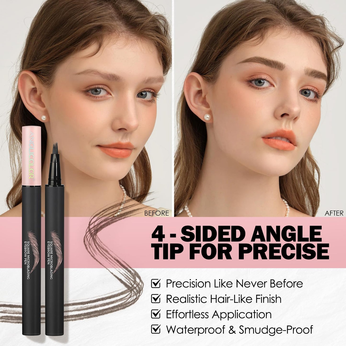 Anglicolor Microblading Eyebrow Pen, Liquid Eyebrow Pen, Square Angled Eyebrow Brush Natural Hair-Like Brow, Long-Lasting, Waterproof Eye brow Pencil for Women and Girls Makeup (03 Slate Brown)