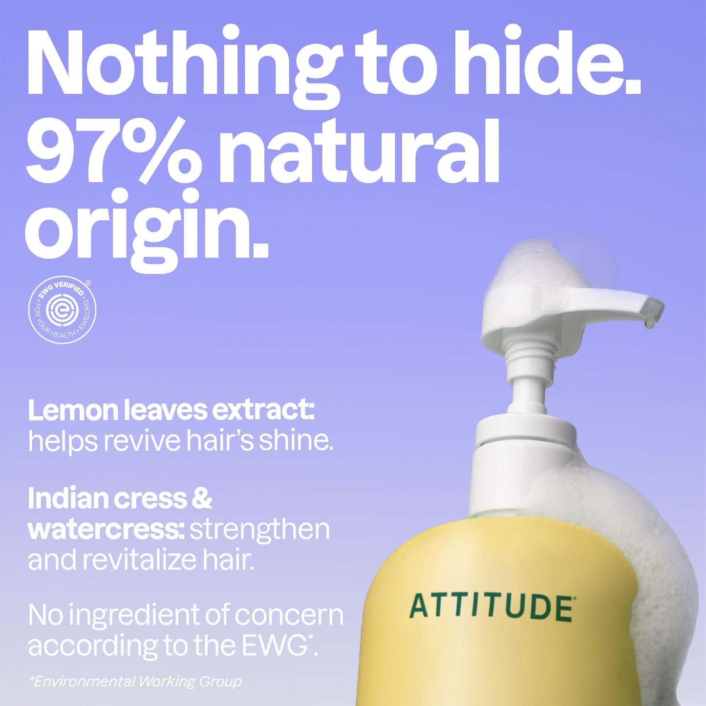ATTITUDE Clarifying Hair Shampoo, EWG Verified, Restores Shine, Naturally Derived Ingredients, Vegan, Plant Based, Lemon Leaves and White Tea, 32 Fl Oz