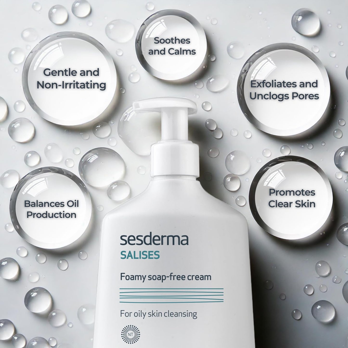 Sesderma SALISES Foamy Soap-Free Cream, Gentle Face Wash for Oily & Acne-Prone Skin, Salicylic Acid Pore Cleanser, 8.5 fl oz