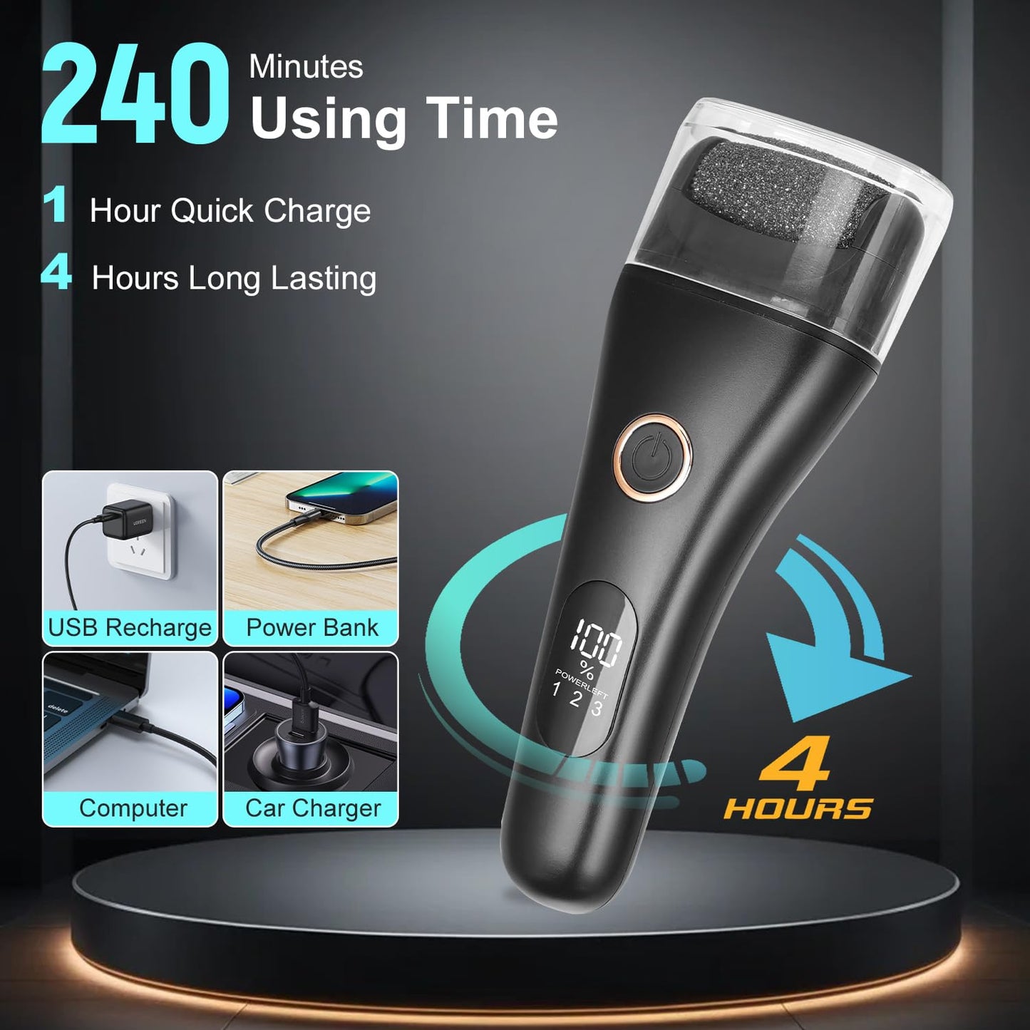 Callus Remover for Feet, 3 Speed Electric Foot Scrubber with Larger Grinder&LCD Display, Wet&Dry Using Foot File Professional Pedicure Tools, Foot SPA to Remove Callus Cracked&Hard Dead Skin (White)