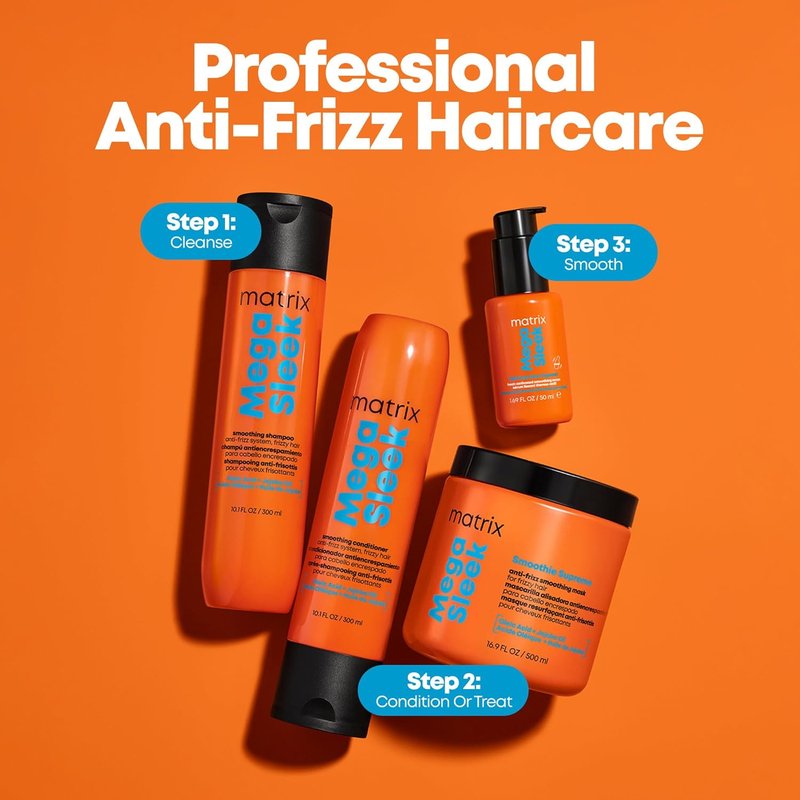 Matrix Mega Sleek Anti-Frizz Shampoo - 96-Hour Frizz Control & Professional Hydration | 12x Smoother Hair