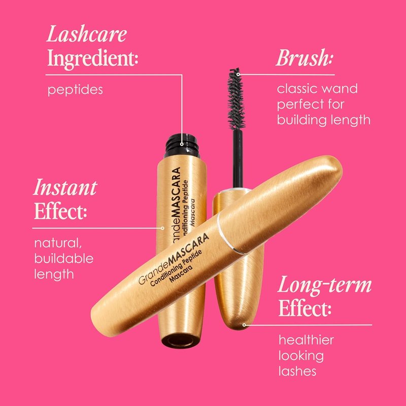 Grande Cosmetics GrandeMASCARA Conditioning Peptide Mascara - Extreme Volume & Length, Clump-Free Black | Lash & Extension Friendly