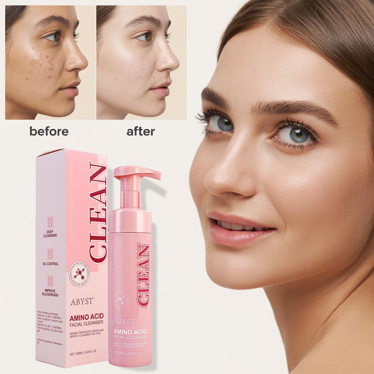 CJMJIM Foam Facial Cleanser - 2-in-1 Makeup Removing Face Wash with Hyaluronic Acid & Amino Acids, Moisturizing Formula for Dry to Combination Skin, Gentle Daily Cleansing (1)