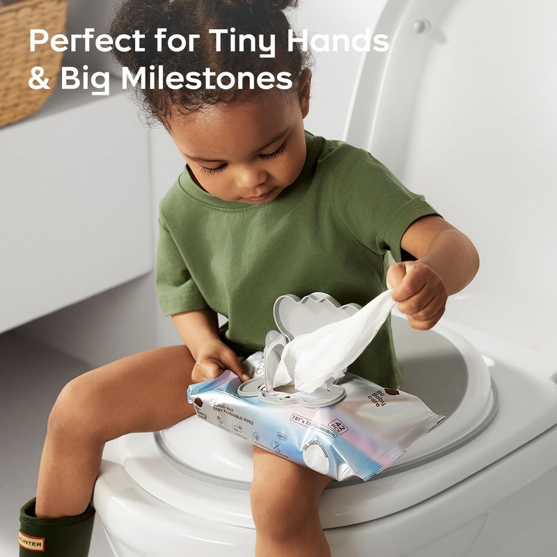 Bc Babycare Cloud Max Flushable Wipes, Hypoallergenic for Sensitive Skin, 99% Water, Plant-Based Fibers, Sewer + Septic Safe, Fragrance Free Toddler Potty Training, 42 Wipes, 3 Packs